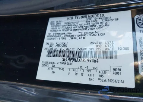 2010 Ford Fusion Se from USA, damaged, VIN 3FAHP0HAXAR199464